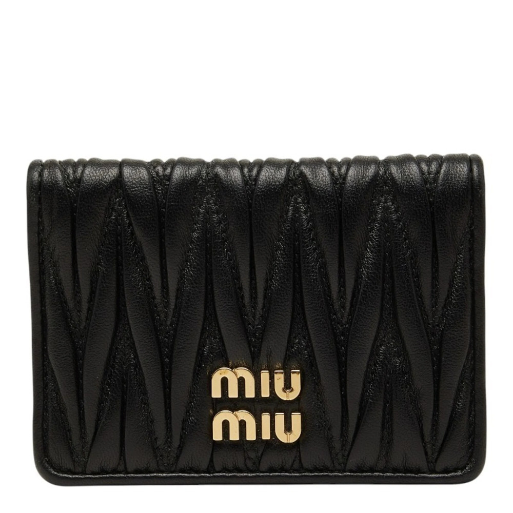 Miu Miu Miu Matelassé Business Card Holder/Card Case, Black Leather, Women's ...